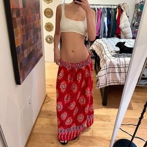 Vibrant Red Patterned Maxi Skirt